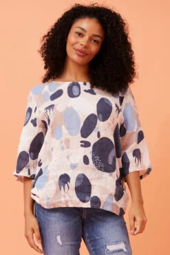 CARMELLA ABSTRACT PRINT LINEN TOP -Femme Connection Sales d52dd4a0394f5371d9f153818cac6f53