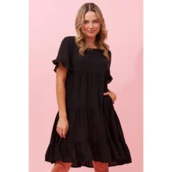 KELLY TIERED LINEN SHORT DRESS -Femme Connection Sales d7ceac25a8c0a37e33d062707c30c429