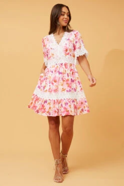 LAYLA LACE TRIM FLORAL DRESS 16 LAYLA LACE TRIM FLORAL DRESS -Femme Connection Sales d8553679aa373b90e12dec35cf7687ab