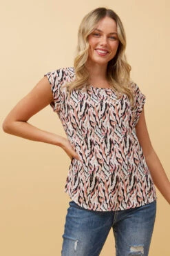 SHELLY ABSTRACT PRINT SHELL TOP -Femme Connection Sales d87b41e17263a0325a8330baee69ac5d