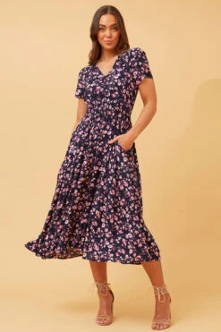 KEGAN FLORAL BOHO MIDI DRESS -Femme Connection Sales d9a2962887e56a2304a87eeaa7419f8b