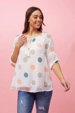 POLKA DOT PEASANT TOP -Femme Connection Sales db1ab3212e173cbb51fd58474015abf1