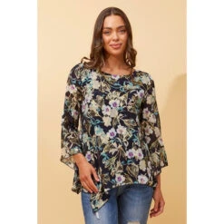 ALISON FLORAL FOIL PRINT TOP -Femme Connection Sales db467fbaa9771b5979df03a6c73b2969
