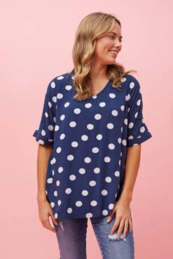 KENDRA POLKA DOT BUTTON DETAIL TOP -Femme Connection Sales dcb40ac731b7e17164313a3a7a5b086b