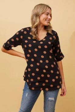 KENDRA POLKA DOT BUTTON DETAIL TOP -Femme Connection Sales dd9ecae27b2bc451682f7d97f783849c