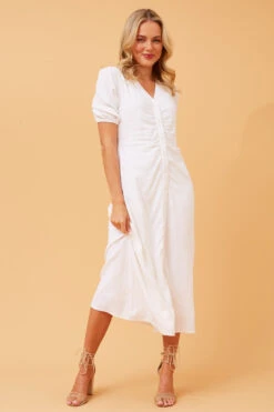 EMIKO BUTTON FRONT LINEN DRESS -Femme Connection Sales dead70e7ae0255cd6f777e7ac7f536e3