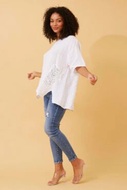 PAM SEQUIN PATCH LINEN TOP -Femme Connection Sales df70cb9c008f98879c474a2517e3912c