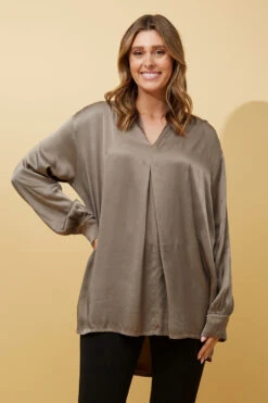 TERESINA LONG SLEEVE PLEAT DETAIL SATIN BLOUSE -Femme Connection Sales df87efd7b3651e1acc23a603d3b254c7