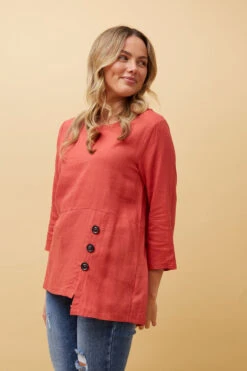 BUTTON DETAIL LINEN TOP -Femme Connection Sales e18a59e37679ac793368327f8abf3fe0