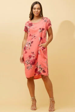 MESSINA FLORAL LINEN SHORT DRESS -Femme Connection Sales e200732345281a253308c2cf1ecdcb78