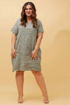 PRIANNA STRIPE LINEN SHORT DRESS -Femme Connection Sales e3504f0dd4252a3f6c1781e508e74102