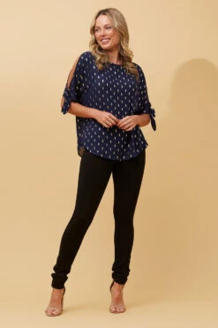 COLD SHOULDER FOIL PRINT BLOUSE -Femme Connection Sales e40033c052c7b2ce30d3aed5de5c66ae