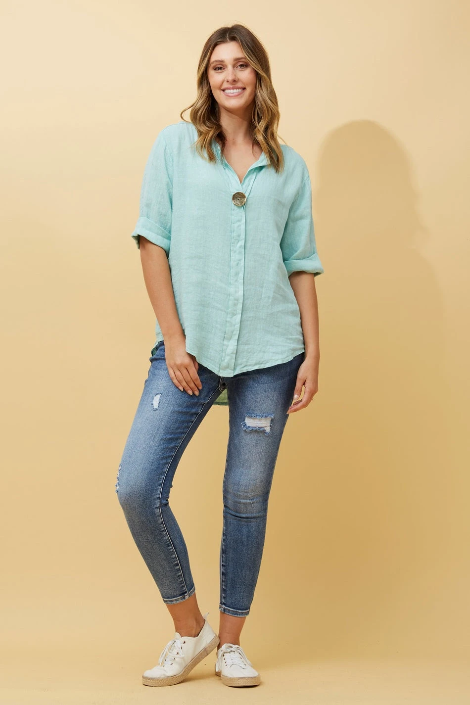 PALERMO BUTTON DETAIL LINEN TOP 6 PALERMO BUTTON DETAIL LINEN TOP - Image 4