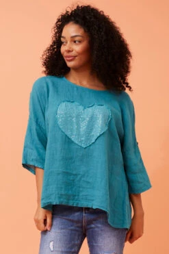 ZONYA SEQUIN PATCH LINEN TOP -Femme Connection Sales e8301320fd351cefc70497a8417b9350