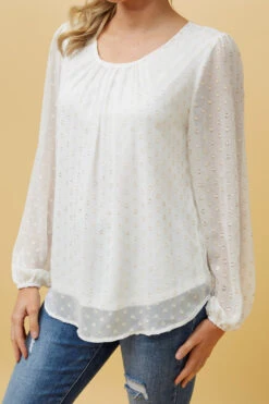 PHYLLIS GOLD FOIL POLKA DOT TOP -Femme Connection Sales e899e96a1669129f8d7af99e2b0e46fe