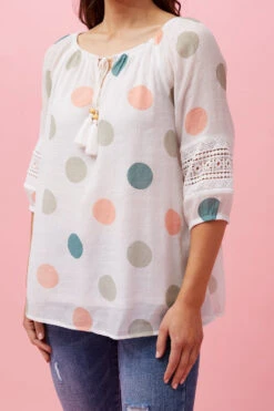 POLKA DOT PEASANT TOP -Femme Connection Sales f08d85512ead9d82c92db36c2360c522