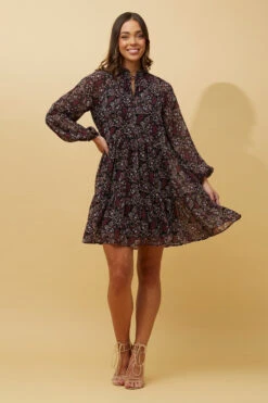 CALVIN BALLOON SLEEVE FLORAL SHORT DRESS