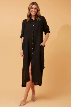KIMMY BUTTON FRONT LINEN SHIRT DRESS -Femme Connection Sales f30f975b9c3d720ef77a3424d4389e48