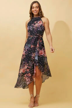 RIO FLORAL HALTER NECK DRESS -Femme Connection Sales f32c23873e3cd2e1d8901e3d7f3bda84