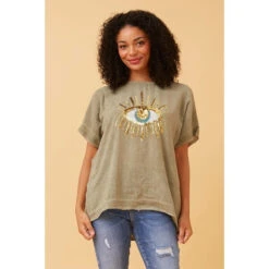 JULINA EVIL EYE LINEN TOP -Femme Connection Sales f36cc253cea3158a875902ffeecd5acf