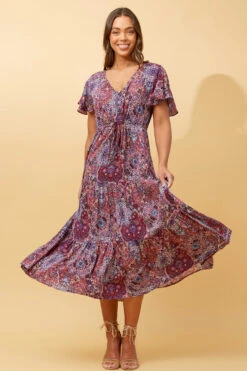 LISDON PATCHWORK TIERED MIDI DRESS -Femme Connection Sales f3b6134fe66e63f8f69dfa7e3990a101