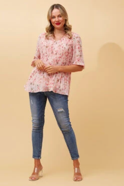 POSIE PLEATED FLORAL TOP -Femme Connection Sales f5a6dc6c11005de9d171352f811736a1