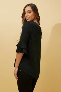 TAZIM DOUBLE FRILL SLEEVE RIBBED GLITTER TOP -Femme Connection Sales f60f0ec9c2872f4ca38af36fa837d4db