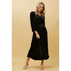 KENNEDY WRAP FRONT PLEATED VELVET MIDI DRESS -Femme Connection Sales f74e0884599d64569494b59f9f10c1ab
