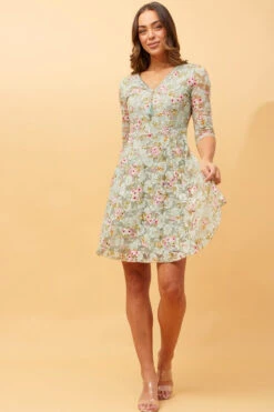 OLIVIA ZIP FRONT FLORAL LACE DRESS -Femme Connection Sales f7a0b8737cd44ae17bf1a5aa7cf53d64