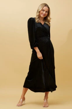 KENNEDY WRAP FRONT PLEATED VELVET MIDI DRESS -Femme Connection Sales fbf70e73b8b6cb619b989e182f0fb908