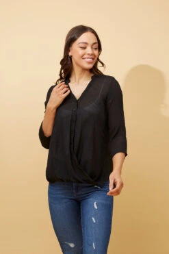 AMITY ROLL UP SLEEVE DRAPE TOP -Femme Connection Sales fd3c784ef599e58e7a1651bd5a1bd2ff