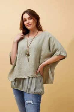 GIANA OVERSIZED DOUBLE LAYERED LINEN TOP -Femme Connection Sales fef615cf72d0a6020442caa6baf15412