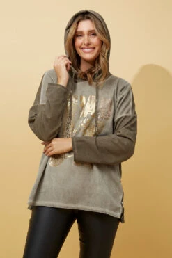 SONATA FOIL PRINT HOODED TOP -Femme Connection Sales ff8ecfc3f43c7dc21f0fd3c4a33ee8bc