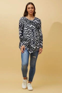 BOBBI ZIG ZAG PRINT DOUBLE LAYERED TOP -Femme Connection Sales ff913fa3b13e03b7a7aa082045a6ca80